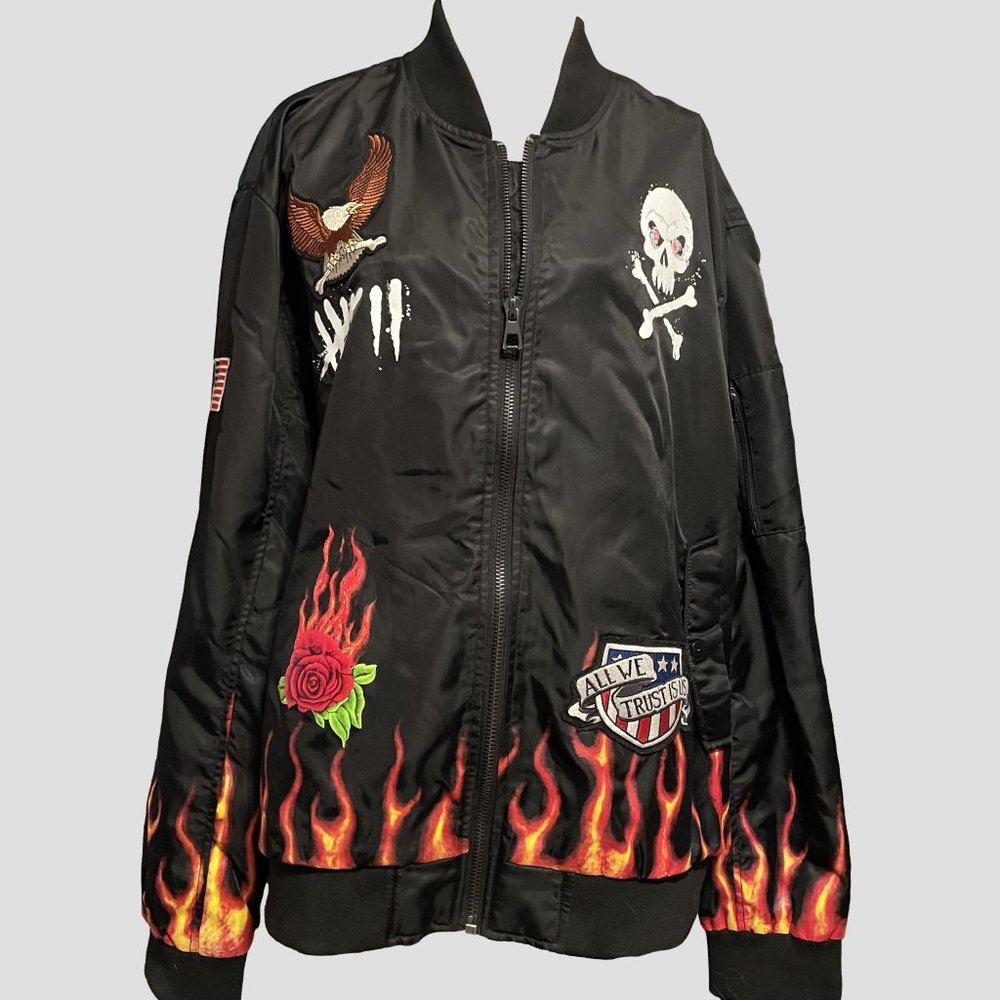 Reason Black Graphic Skull Jacket - XXXL